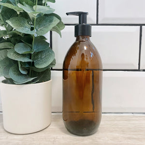 Customisable Amber Glass Bottle Black Lid