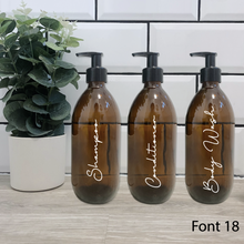 Load image into Gallery viewer, Set of 3 Customisable Amber Glass Bottle Black Lid