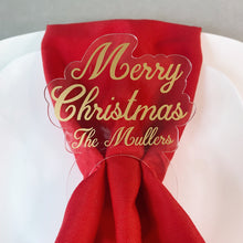Load image into Gallery viewer, Set of Custom Gold Christmas Napkin Rings on Clear Acrylic