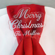 Load image into Gallery viewer, Set of Custom Silver Christmas Napkin Rings on Clear Acrylic