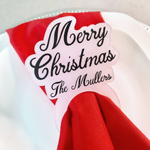 Load image into Gallery viewer, Set of Custom Black Christmas Napkin Rings on Frosted Acrylic