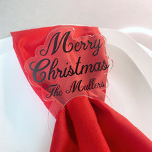 Load image into Gallery viewer, Set of Custom Black Christmas Napkin Rings on Clear Acrylic