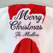 Load image into Gallery viewer, Set of Custom Black Christmas Napkin Rings on Frosted Acrylic