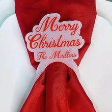 Load image into Gallery viewer, Set of Custom Red Christmas Napkin Rings on Frosted Acrylic