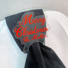 Load image into Gallery viewer, Set of Custom Red Christmas Napkin Rings on Clear Acrylic