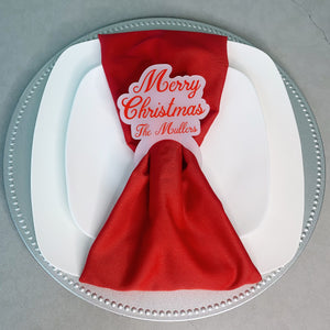 Set of Custom Red Christmas Napkin Rings on Frosted Acrylic