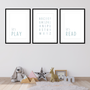 Digital Download. Lets Play ABC Lets Read Blue. Wall Art Printable
