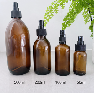 Customisable Spray Amber Glass Bottle Black Lid