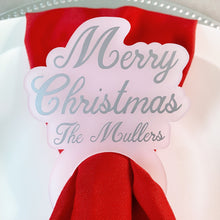 Load image into Gallery viewer, Set of Custom Silver Christmas Napkin Rings on Frosted Acrylic